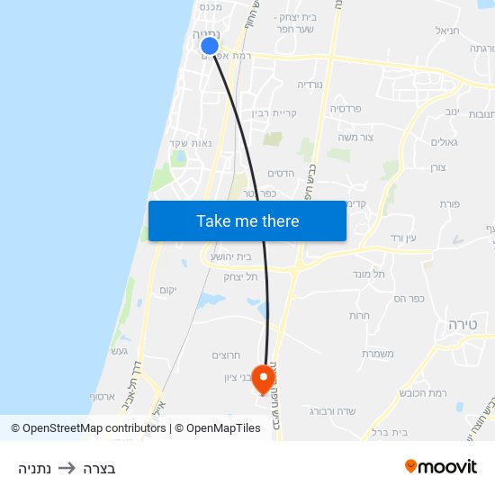 נתניה to בצרה map