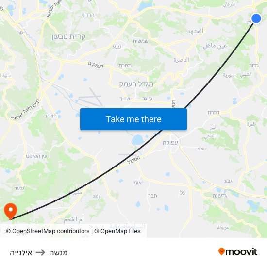 אילנייה to מנשה map