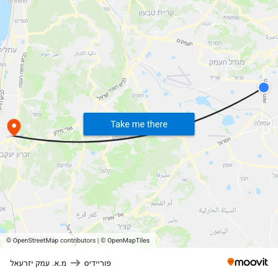 מ.א. עמק יזרעאל to פוריידיס map