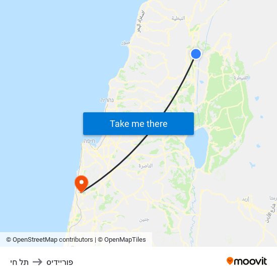 תל חי to פוריידיס map