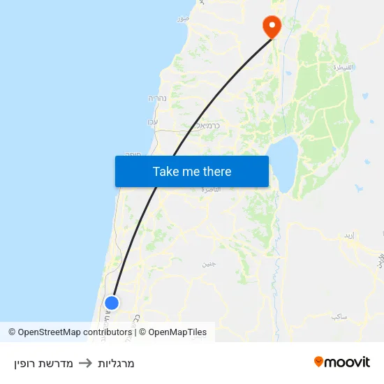 מדרשת רופין to מרגליות map