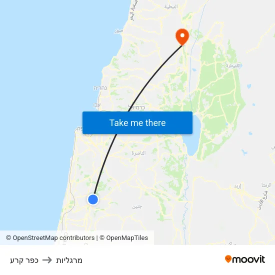 כפר קרע to מרגליות map
