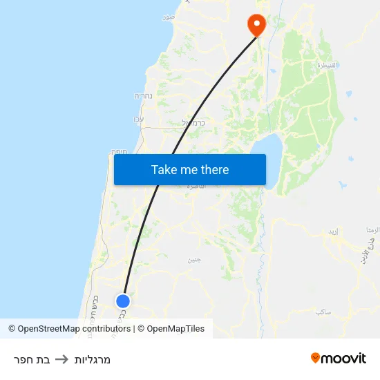 בת חפר to מרגליות map