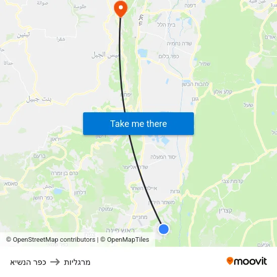 כפר הנשיא to מרגליות map