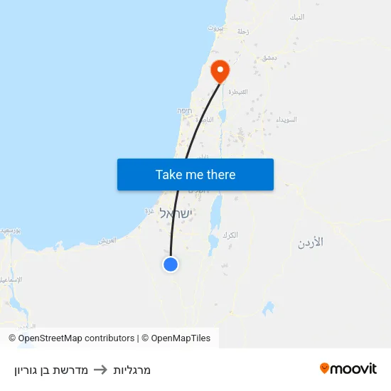 מדרשת בן גוריון to מרגליות map