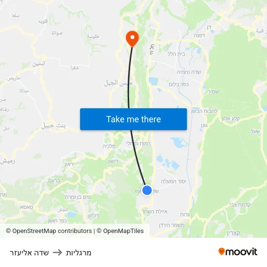 שדה אליעזר to מרגליות map