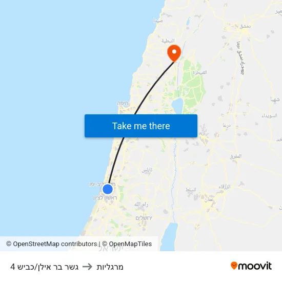גשר בר אילן/כביש 4 to מרגליות map