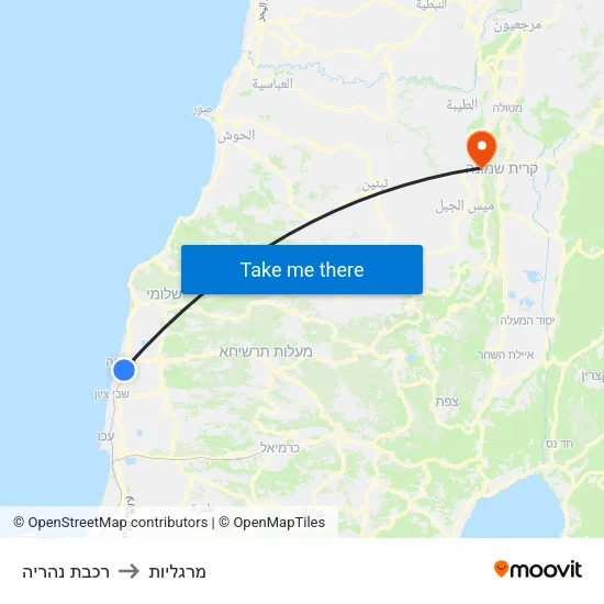 רכבת נהריה to מרגליות map