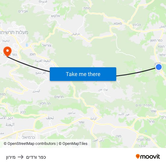 מירון to כפר ורדים map