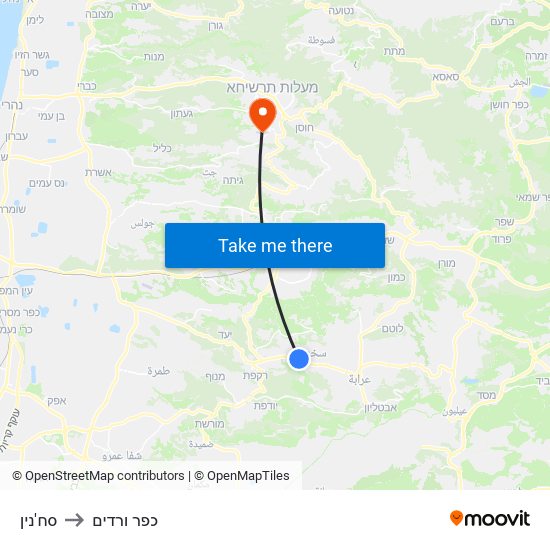 סח'נין to כפר ורדים map