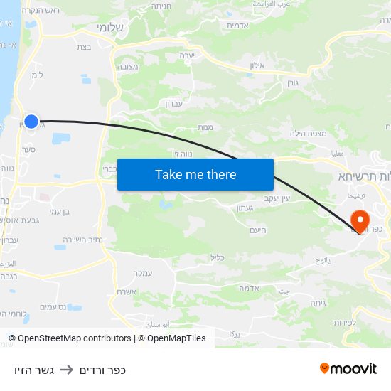 גשר הזיו to כפר ורדים map