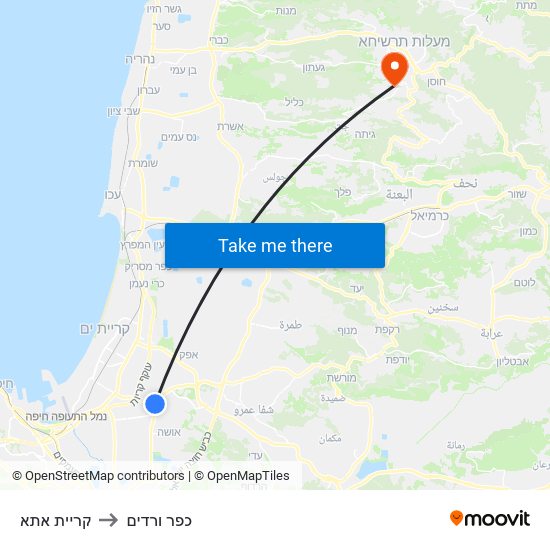 קריית אתא to כפר ורדים map