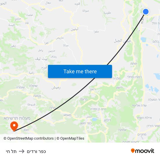 תל חי to כפר ורדים map