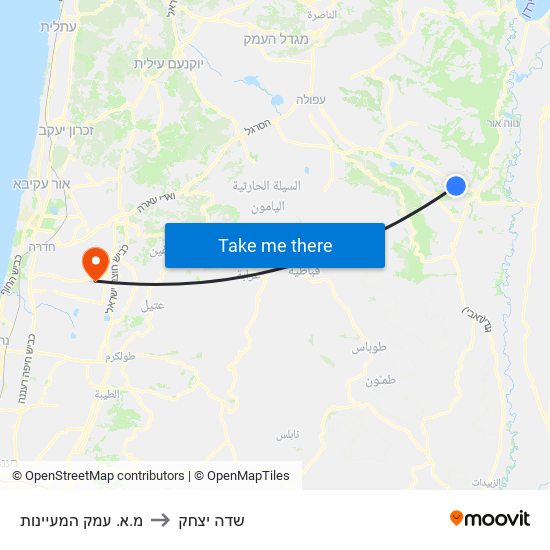 מ.א. עמק המעיינות to שדה יצחק map