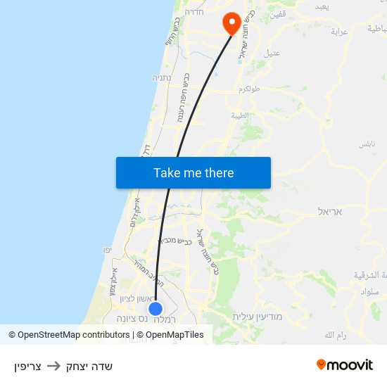 צריפין to שדה יצחק map