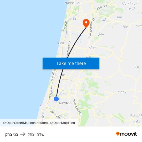 בני ברק to שדה יצחק map