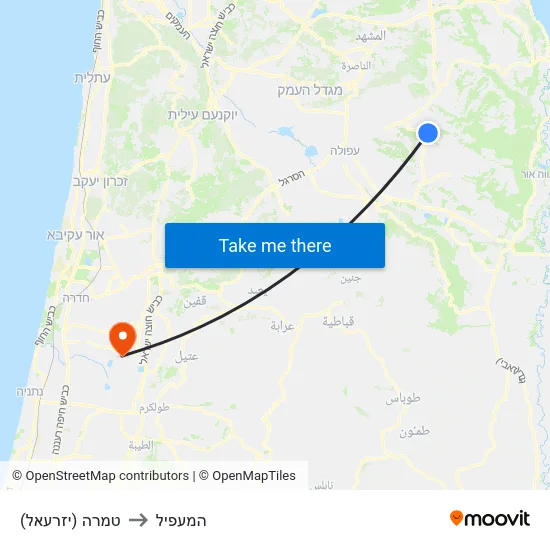 טמרה (יזרעאל) to המעפיל map