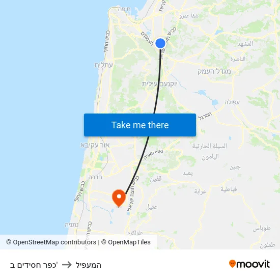 כפר חסידים ב' to המעפיל map