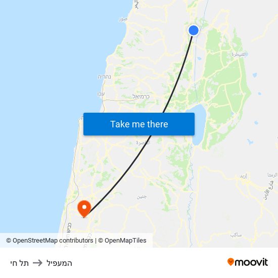 תל חי to המעפיל map