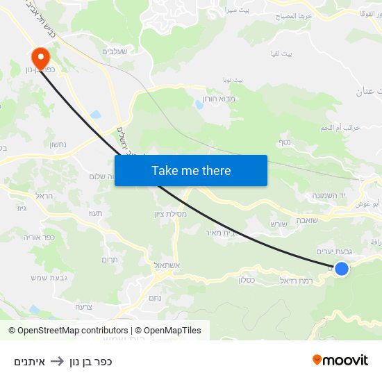איתנים to כפר בן נון map