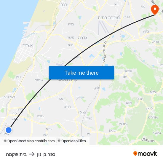 בית שקמה to כפר בן נון map