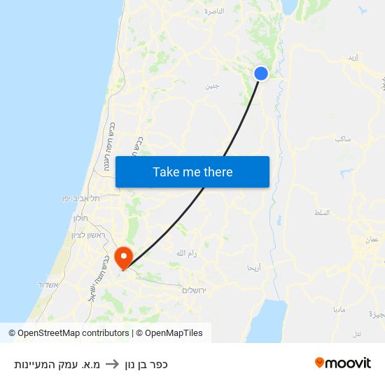 מ.א. עמק המעיינות to כפר בן נון map