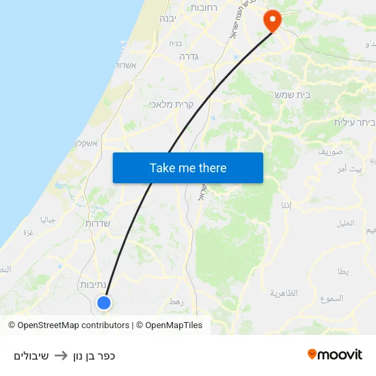 שיבולים to כפר בן נון map