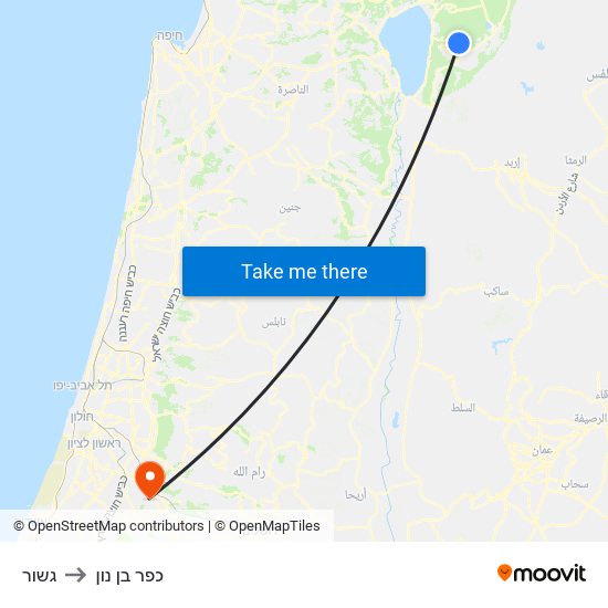גשור to כפר בן נון map