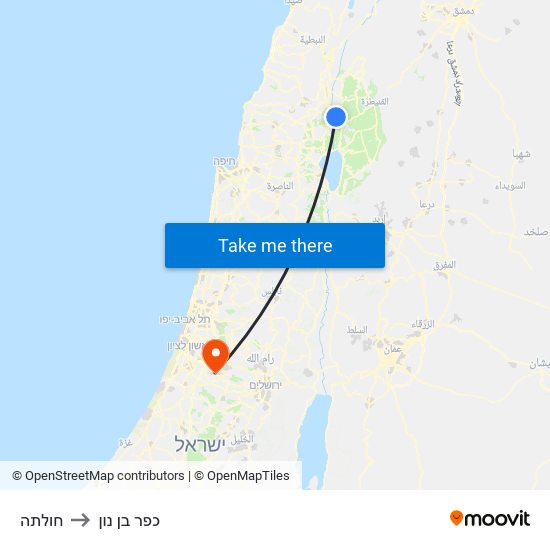 חולתה to כפר בן נון map