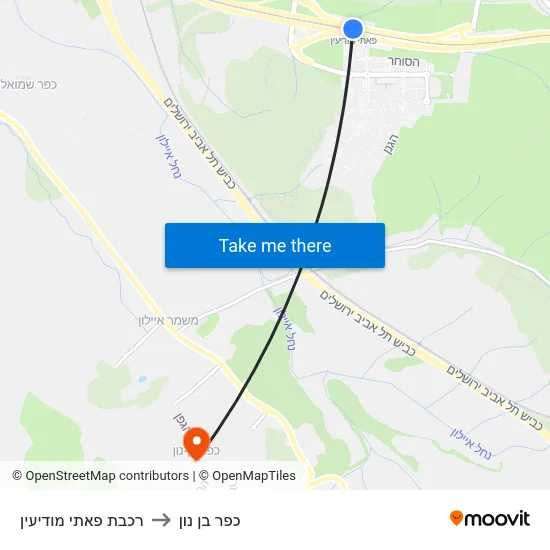 רכבת פאתי מודיעין to כפר בן נון map