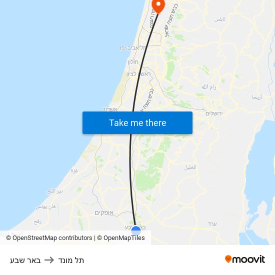 באר שבע to תל מונד map