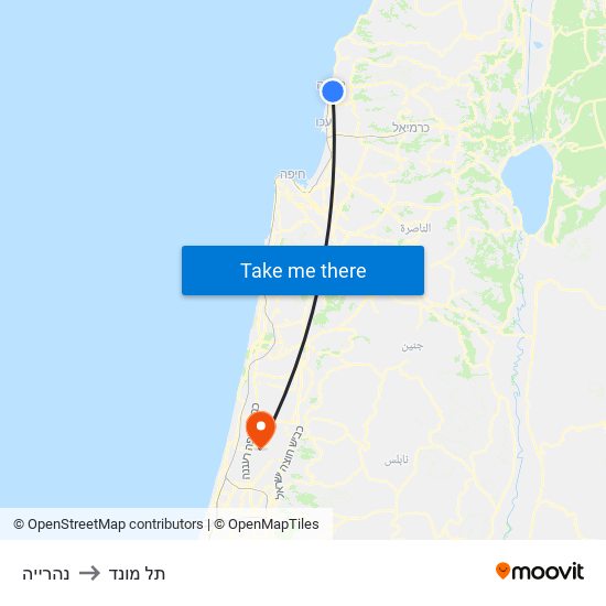 נהרייה to תל מונד map