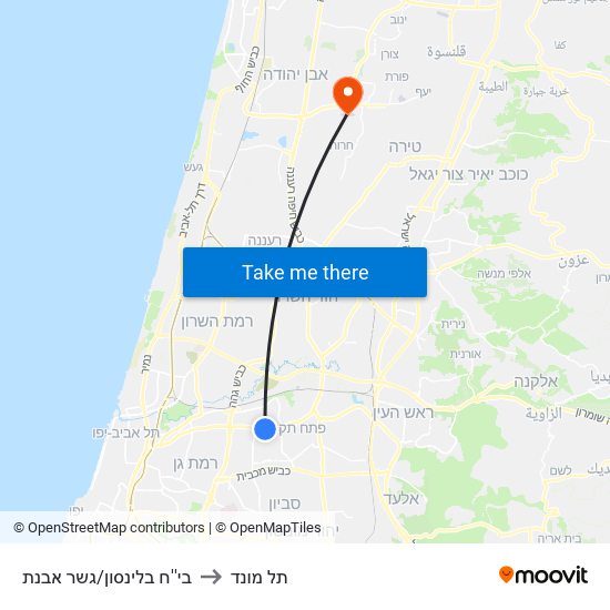 בי''ח בלינסון/גשר מבצע ארנון to תל מונד map