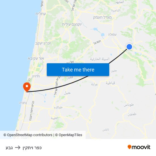 גבע to כפר ויתקין map