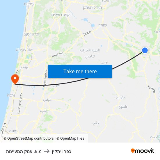 מ.א. עמק המעיינות to כפר ויתקין map