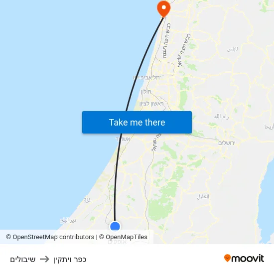 שיבולים to כפר ויתקין map
