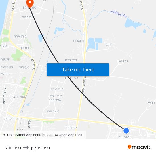 כפר יונה to כפר ויתקין map