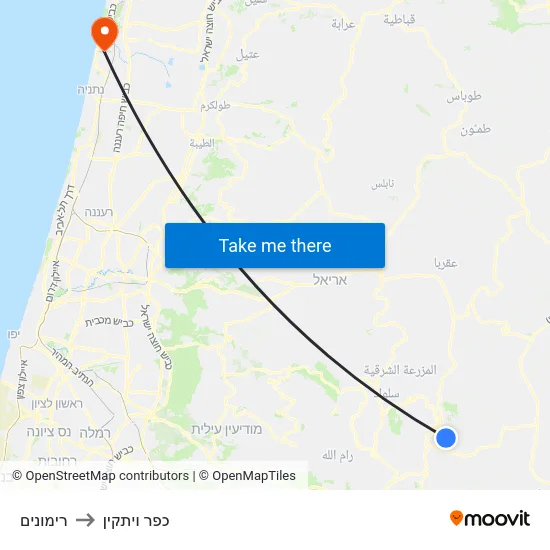 רימונים to כפר ויתקין map