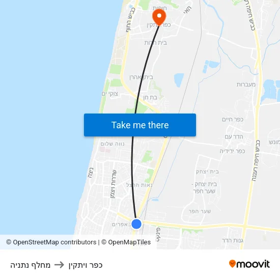 מחלף נתניה to כפר ויתקין map