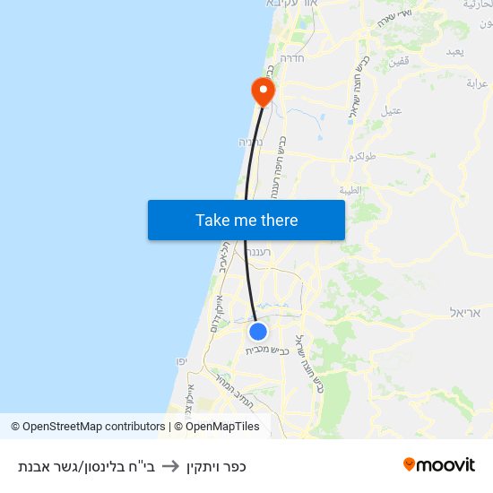 בי''ח בלינסון/גשר אבנת to כפר ויתקין map