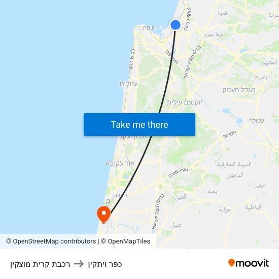 רכבת קרית מוצקין to כפר ויתקין map