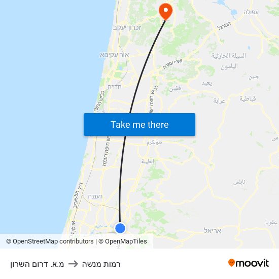 מ.א. דרום השרון to רמות מנשה map