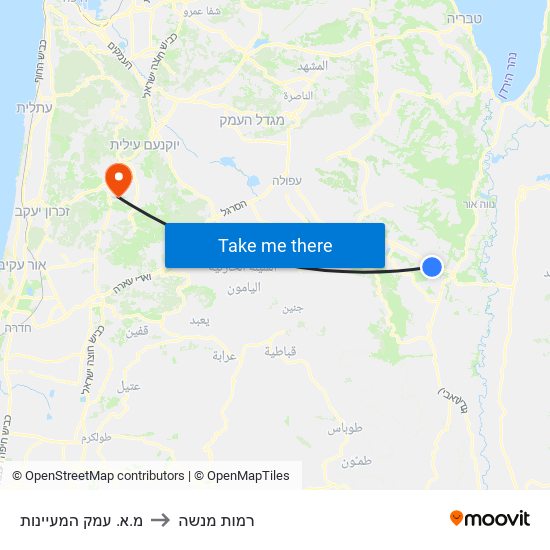 מ.א. עמק המעיינות to רמות מנשה map