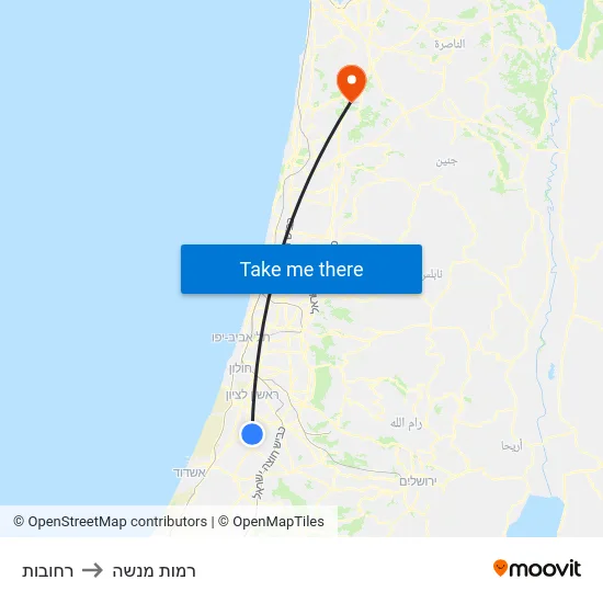 רחובות to רמות מנשה map