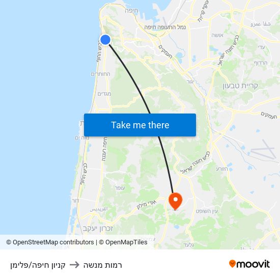 קניון חיפה/פלימן to רמות מנשה map