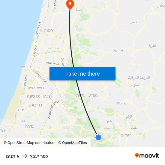 איתנים to כפר יעבץ map