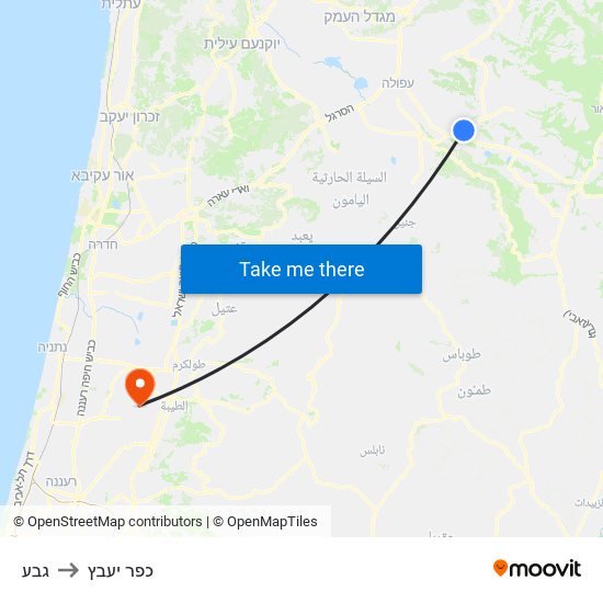 גבע to כפר יעבץ map