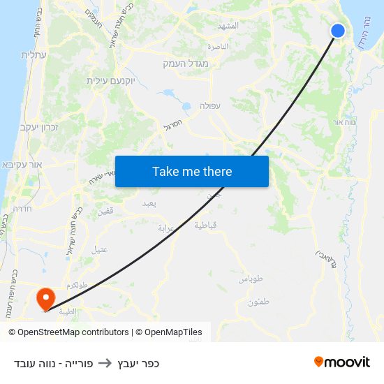 פורייה - נווה עובד to כפר יעבץ map