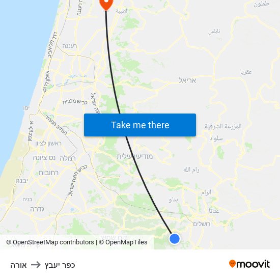 אורה to כפר יעבץ map