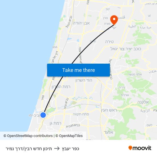 תיכון חדש רבין/דרך נמיר to כפר יעבץ map